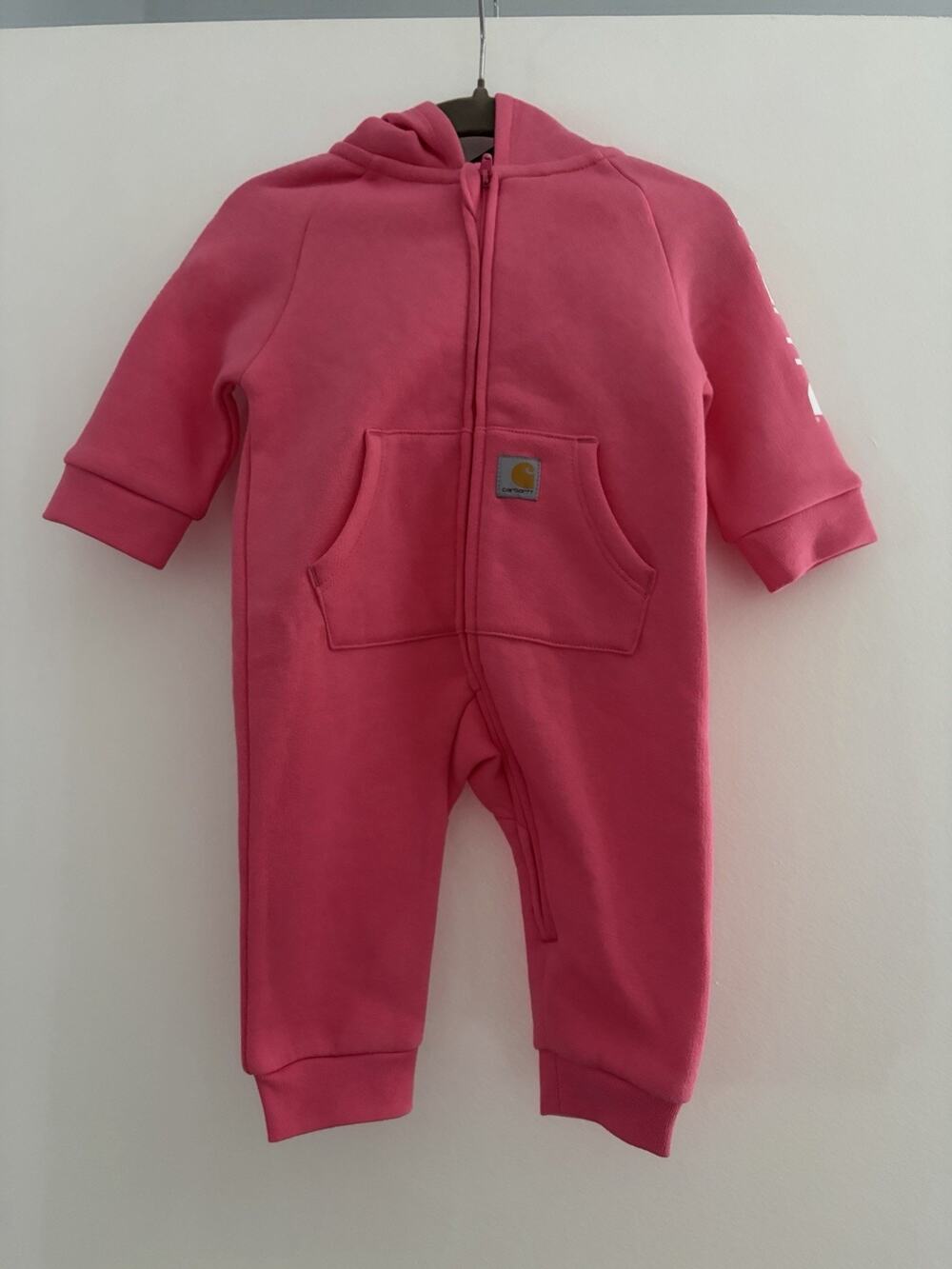 NWT Carhartt Baby Zip-Front Hooded Pink Coveralls Long Sleeve Size 3 Months